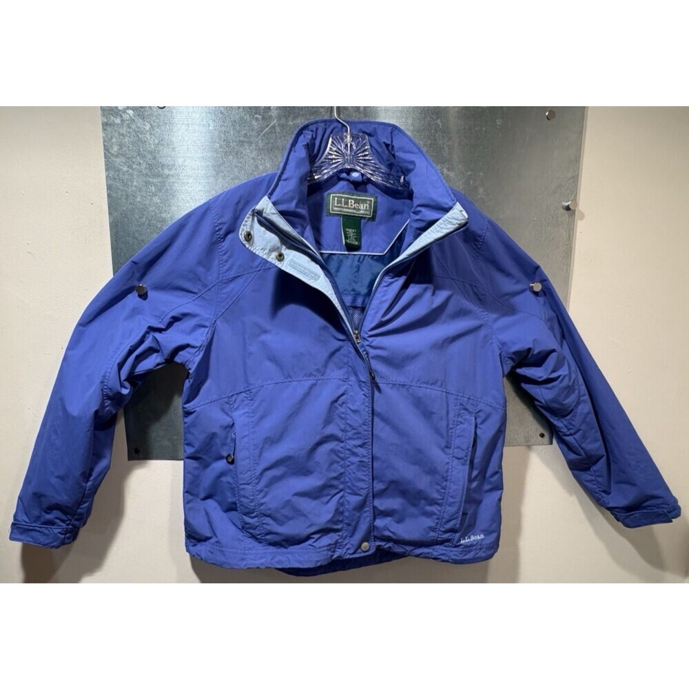 LL Bean 3 in 1 Jacket Women's Blue Windbreaker Hid-a-Hood Rain Jacket L-REG - Picture 9 of 16